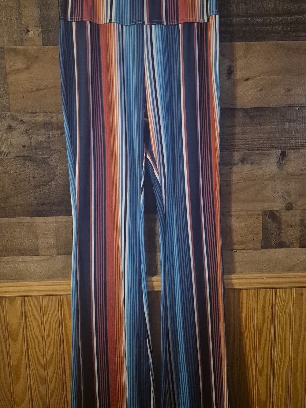 Striped Wide-Leg Boho Pants in Blue and Rust